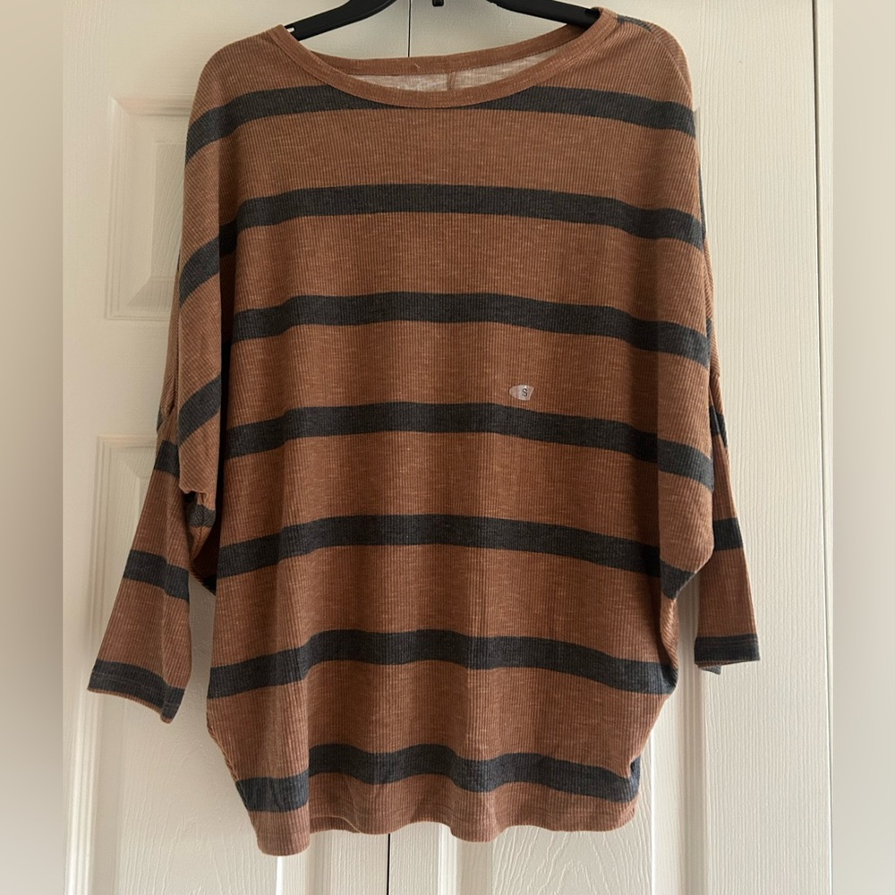 Maurices Brown and Gray Striped Scoop-Neck Top